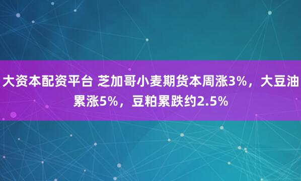 大资本配资平台 芝加哥小麦期货本周涨3%，大豆油累涨5%，豆粕累跌约2.5%